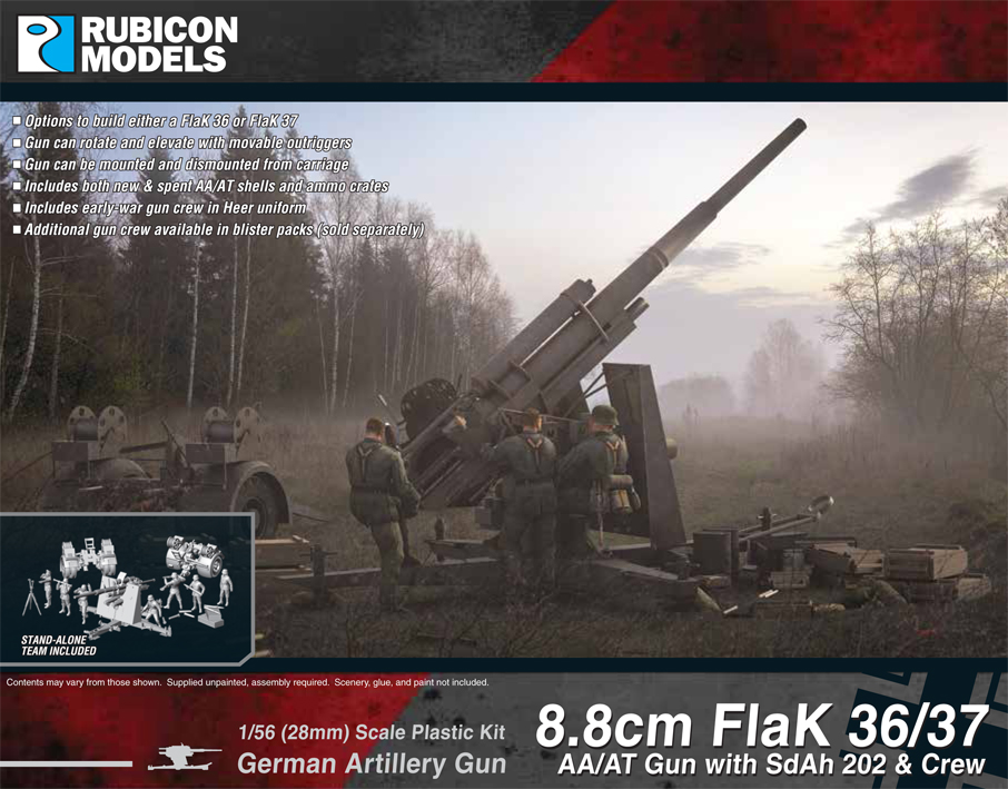 280069 Rubicon Models 8.8cm FlaK 36/37 AA/AT Gun with SdAh 202 & Cr