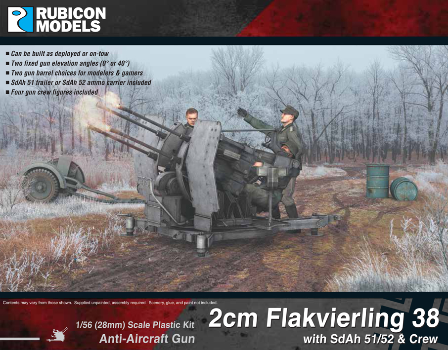 280073 Rubicon Models 2cm Flakvierling 38 with SdAh 51/52 Trailer &