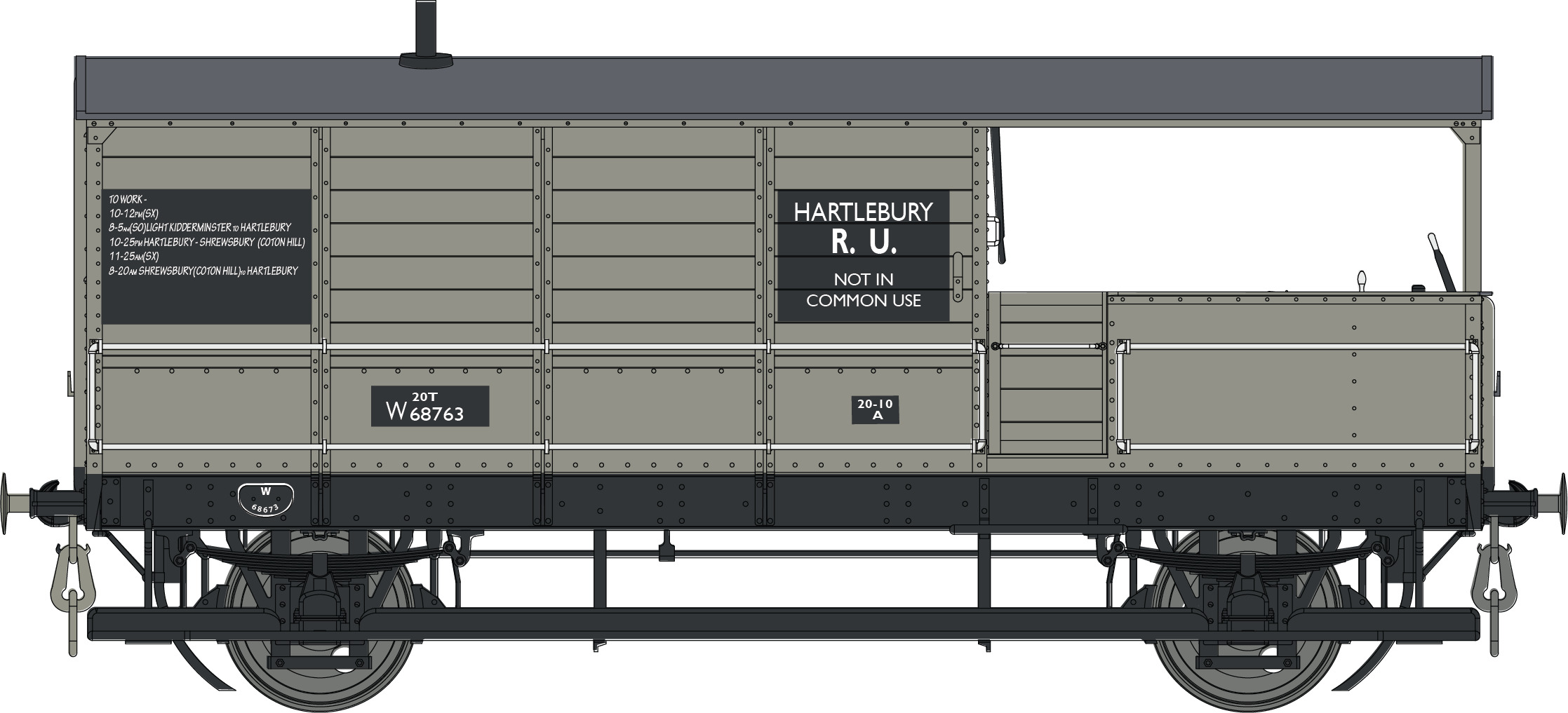 7F-300-006 Dapol GWR Toad Brake Van BR Grey W68673   Diagram AA20